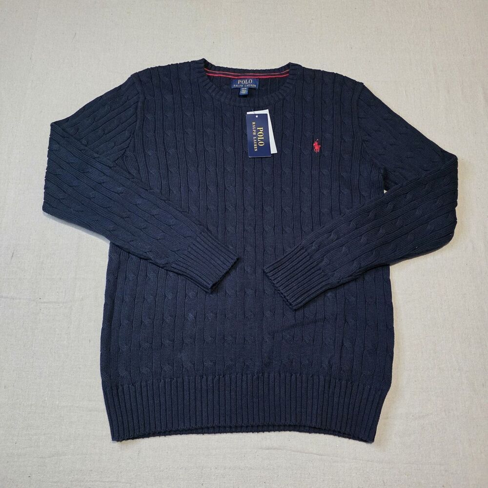 POLO RALPH LAUREN NWT Boys Navy Blue Cable-Knit Pullover Sweater Size XL (18-20)